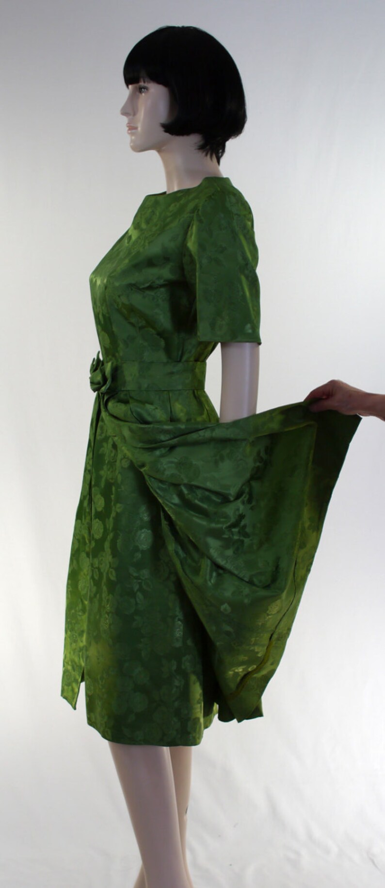 Vintage 1960s Women's Brocade Dress / Green Brocade / | Etsy