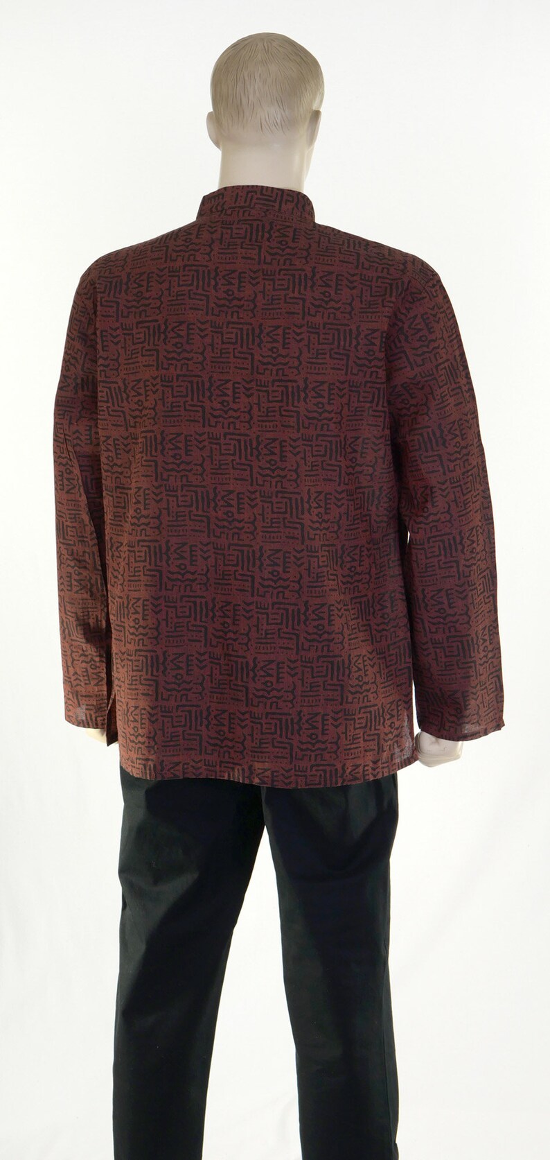 Men's Mandarin Collar Brown Vertical Stripes Shirt