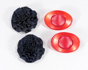 Vintage Lot of 4 Shoe Clips - Black Roses by Musi - Red Lucite & Leatherette Clips - Shoe Fashion - Shoe Jewelry - 60s Shoe Clip- Shoe Bling