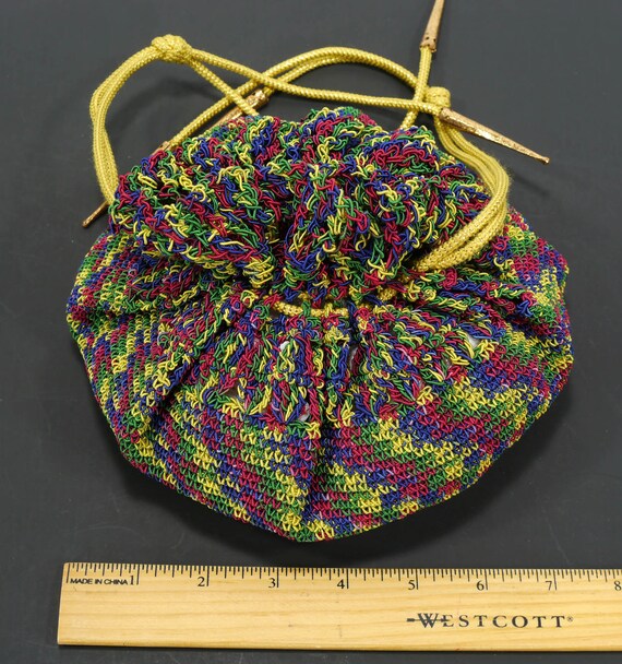 Vintage Crochet Drawstring Purse- Crocheted Pouch… - image 6