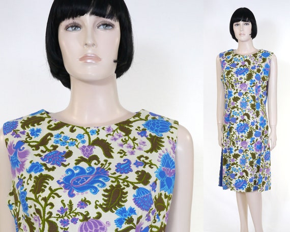 Vintage 1960s Women S Mod Summer Dress Blue Green Etsy