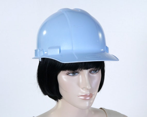 light blue construction hat
