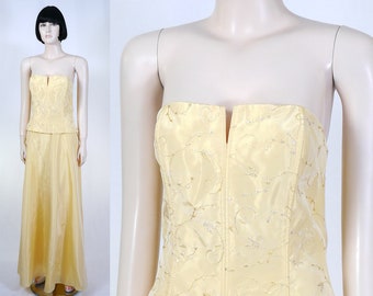 Vintage 1990s Jessica McClintock Strapless Gown - Yellow Gown - Formal - Special Event Dress - Gunne Sax - Home Coming Gown