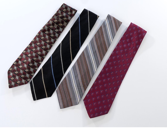 Vintage Men's Neckties - Lot of 4 - Ferrar, Blass, Taylor Neckties - 1990's Neckties - Silk & Polyester - Office Attire - Professional Ties