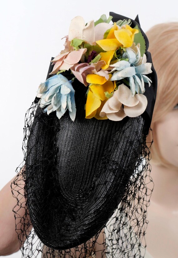 Vintage Multicolor Floral Women\'s Hat with Veil Floral Wedding Hat With Veil: Dried White Flowers, Rustic  main image 2