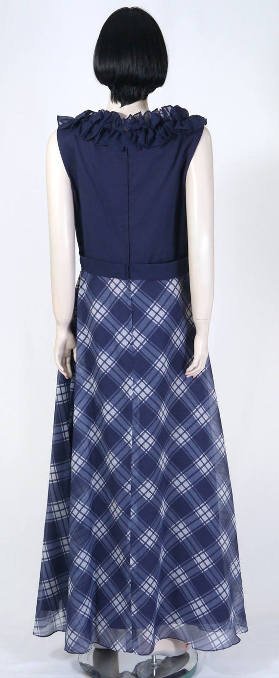 Vintage 1970s Navy Blue Plaid Organza Dress by Mi… - image 3