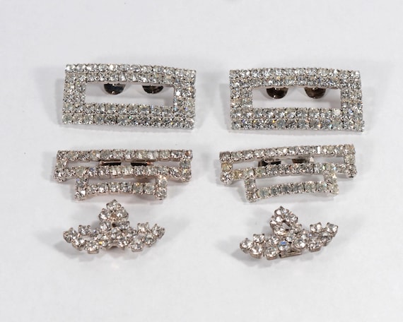 Vintage Lot of 6 Rhinestone Shoe Clips - Shoe Jewelry - 80's Shoe Clips - Shoe Fashion Clips - Shoe Bling - Rhinestones - Evening Shoe Clips