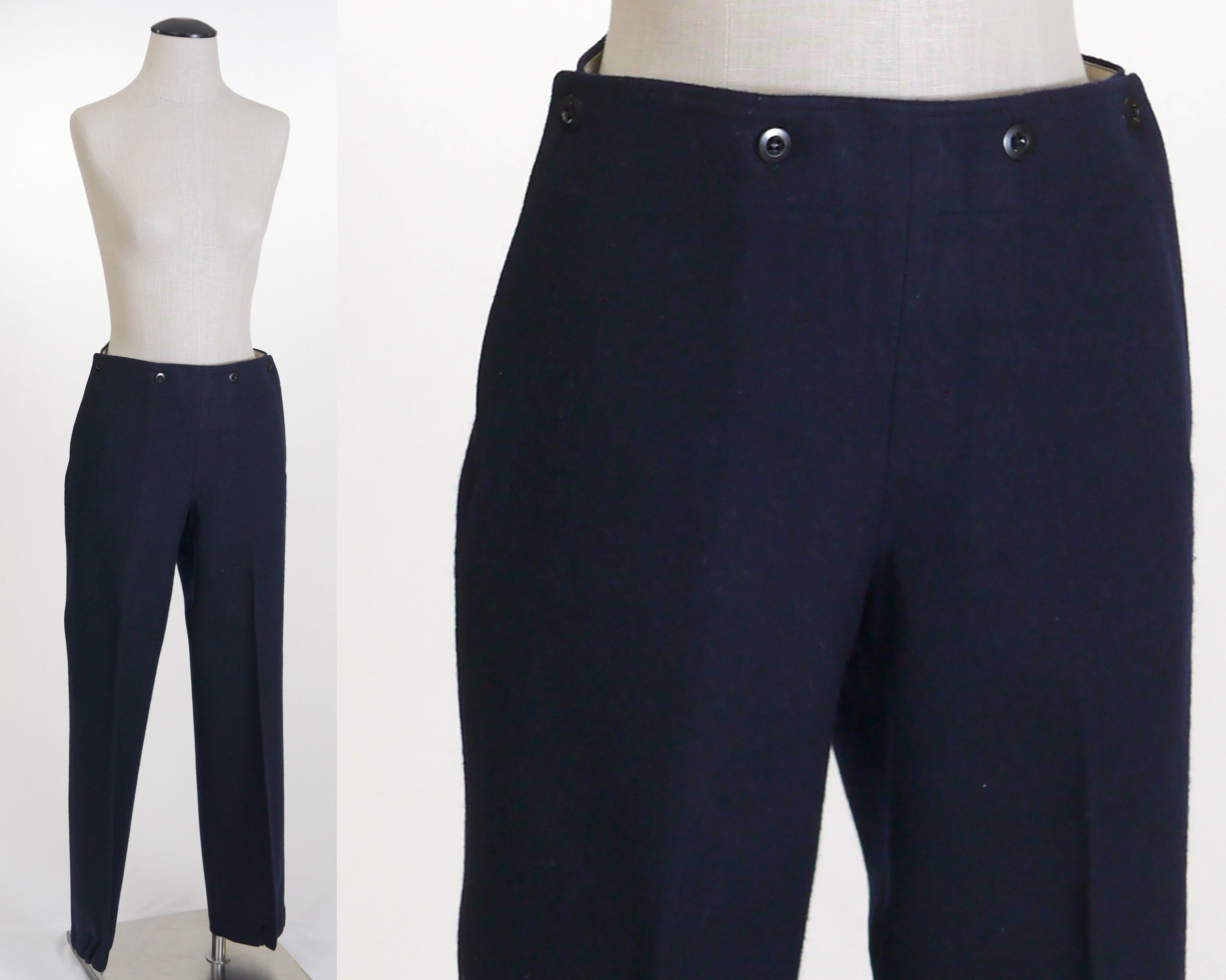 Navy blue linen sailor pants. Made in France.