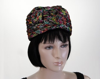 50s 60s Vintage Union Made Metallic Gold Garden Print Turban Hat Vintage 1950s Women main image 3
