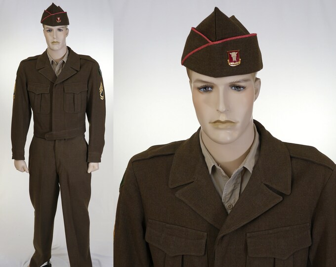 Vintage WWII Eisenhower Uniform Jacket Pants Garrison Cap Etsy