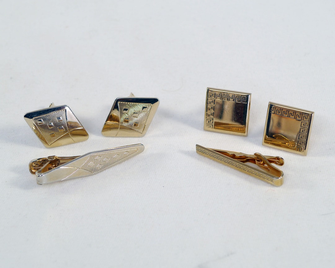Vintage Men's Jewelry - 2 Sets Cuff Links W/tie Clips - One Set is ...