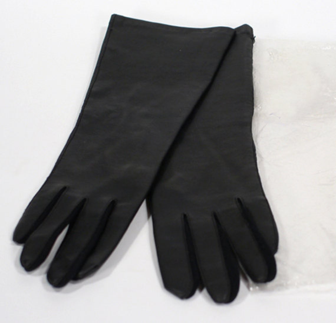 Vintage Black Women's Dress Gloves Fourchette Stretch Nylon & Vinyl