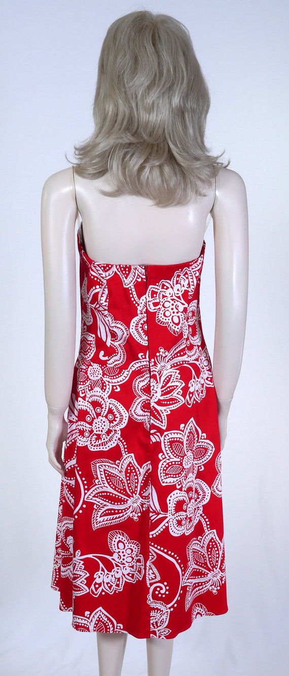 Vintage 1990s Red Floral Strapless Dress - Hawaii… - image 5