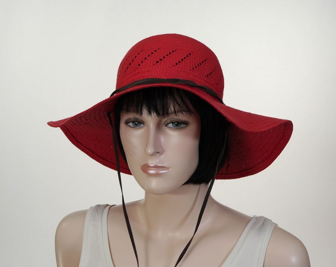 Vintage Wide Brim Floppy Sun Hat Red Sun Hat Size Large Summer Hat