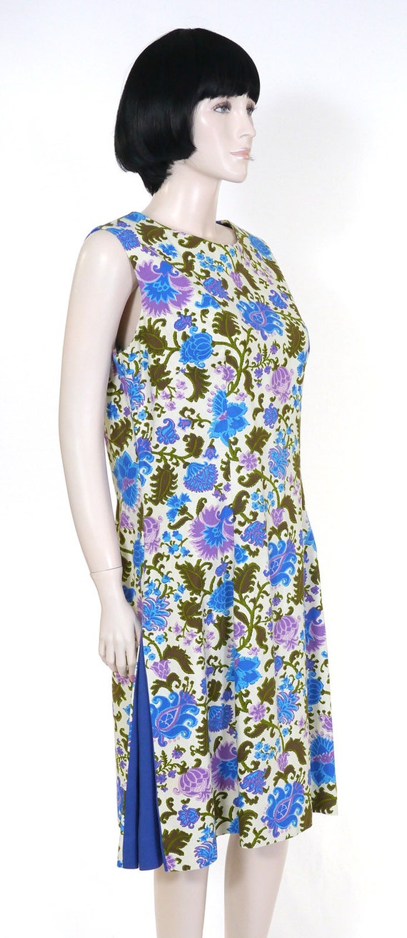 Vintage 1960s Women's Mod Summer Dress - Blue & G… - image 4