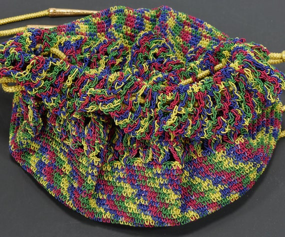 Vintage Crochet Drawstring Purse- Crocheted Pouch… - image 2