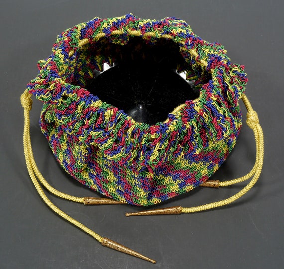 Vintage Crochet Drawstring Purse- Crocheted Pouch… - image 4