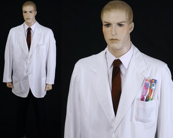 Vintage Dentist Lab Coat - Halloween Costume - Men's Costume - Size Large - Mr. Barco - 46" Chest - White Lab Coat - Consultation Lab Coat