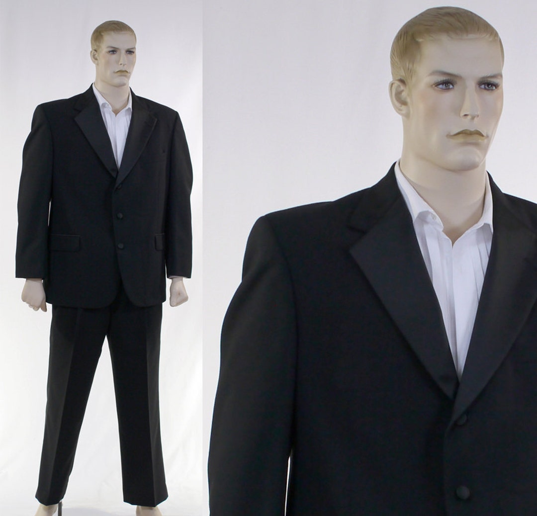 Vintage 80s Men's STAFFORD Black Tuxedo Tux Satin Peak Lapels - 42