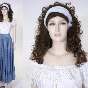 Vintage Long Blue Skirt and Blouse - Full Skirt & Peasant Off Shoulder Blouse - Pioneer Women, Pirate, Vampire Victim - Halloween Costume