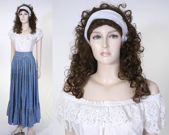 Vintage Long Blue Skirt and Blouse - Full Skirt &… - image 1