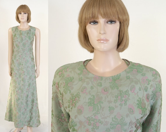 Vintage 1960s Long Green Floral Dress Vintage 1960s Long Green Floral Dress