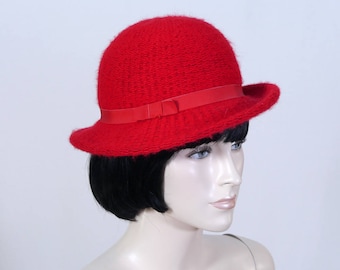 Vintage Women's Red Cloche Hat - Nordstrom Red Hat - Red Woven Hat - 1980s Hat - Red Knit Hat - Size Small