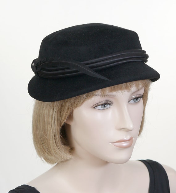 Vintage Black Doeskin Wool Felt Hat - Doeskin Pil… - image 5