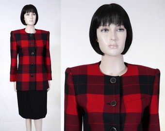 Vintage Kasper for A.S.L. Plaid Jacket & Rena Rowan Skirt - 2 Piece Suit - Wool Suit - Women's Suit - Red/Black Suit - Lined Suit