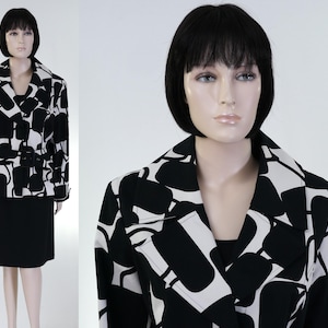Vintage I.N.C. Black and White Jacket - NOS - Belted Jacket - Pockets - Fashion Jacket - Large/Petite - Abstract Short Coat - Fully Lined