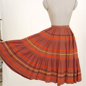 Vintage 1980s Southwest Style Circle Skirt Brown, Orange, Yellow Circle Skirt Unlined Western Skirt Waist 24 Patio Skirt image 2