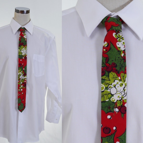 Men's Christmas Necktie - Holiday Tie - Holiday Necktie - Cotton Necktie - Red, Green, White Necktie - Christmas Theme Tie - Slim Necktie