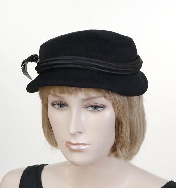 Vintage Black Doeskin Wool Felt Hat - Doeskin Pil… - image 2