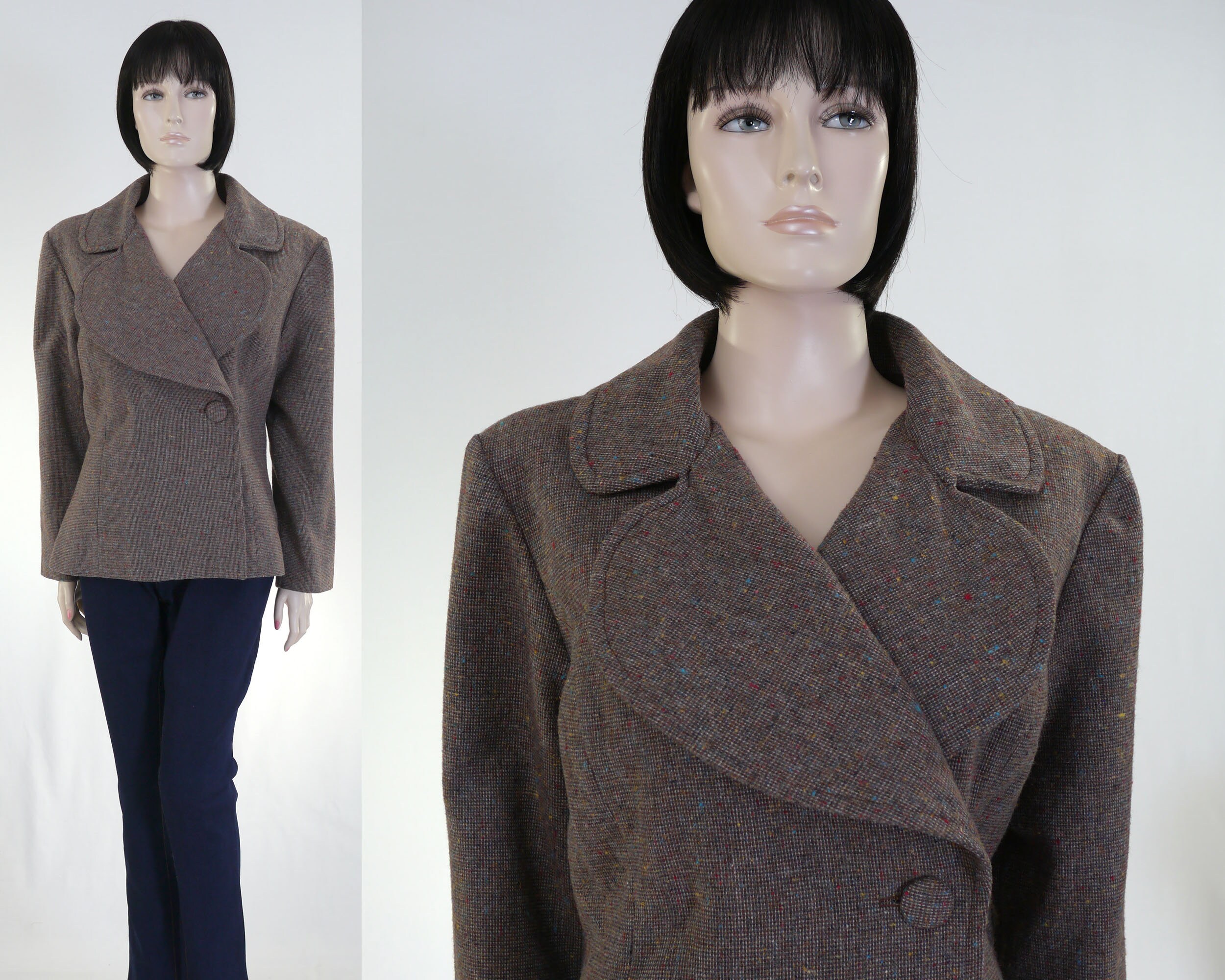 Vintage Women's Short Wool Coat - Single Button Closure - Fully