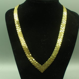 Vintage Gold Tone Mesh V Necklace