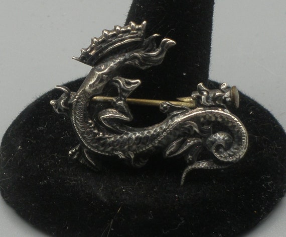 Vintage Silver French Crowned Dragon Brooch/Pin - image 2