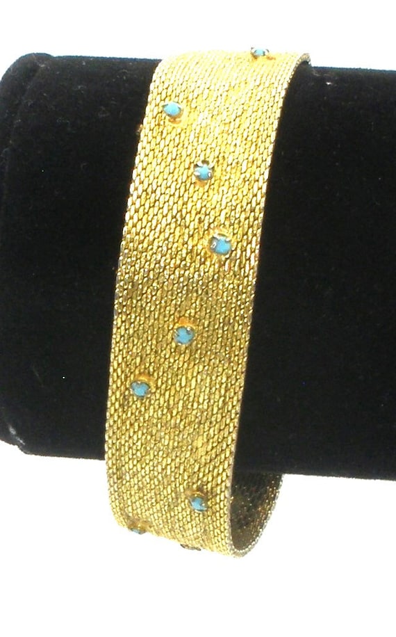 Vintage Gold Tone Mesh Bracelet with Turquoise  rh