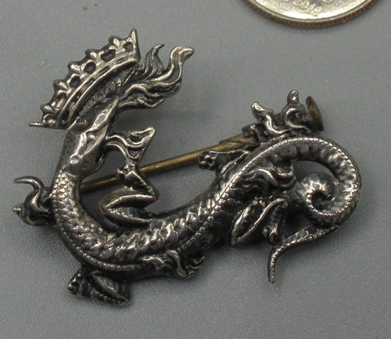 Vintage Silver French Crowned Dragon Brooch/Pin - image 6