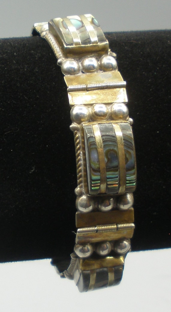 Mexican Silver and Abalone Link Bracelet