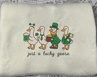 Archivo de diseño de bordado: Bordado de ganso del Día de San Patricio Feliz día de San Patricio Solo un ganso de la suerte Diseño irlandés de San Patricio, archivo de ganso.
