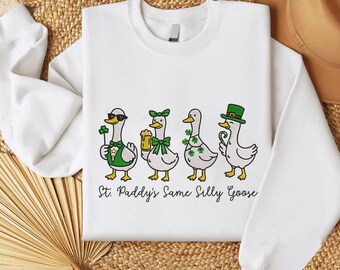 Archivo de diseño de bordado: divertido bordado de ganso tonto del Día de San Patricio, trébol de la suerte coqueto de moda para una fiesta verde divertida y de temporada.