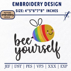 Broderidesignfil: Be Yourself-broderi, Pride, Pride-månaden, Gay Pride HBTQ, jämlikhet, HBTQ-gåva, regnbåge, HBTQ Pride, Var snäll-fil.