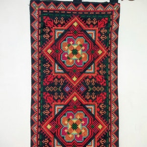 Palestinian Bedouin Red tatreez embroidered wall hanging on black
