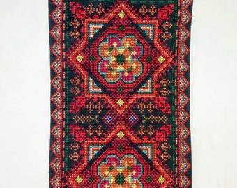 Palestinian Bedouin Red tatreez embroidered wall hanging on black