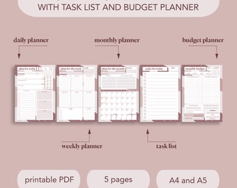 Pink Terrazzo Daily Weekly & Monthly Planner - Task List - Budget Planner - Printable Instant Download PDF - A4 A5 - 5 pages bundle - boss
