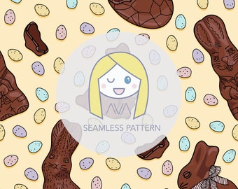 Chocolate Bunnies yellow - repeat print - seamless pattern - digital pattern - surface textiles - digital paper - textile design