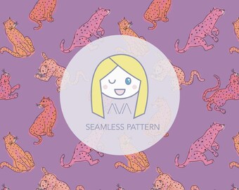 Watercolour leopard repeat print - purple seamless pattern - digital pattern - surface textiles - digital paper - textile design