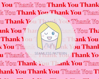 Thank you pink - repeat print + free sticker file - seamless pattern - digital pattern - surface textiles - textile design - tissue paper