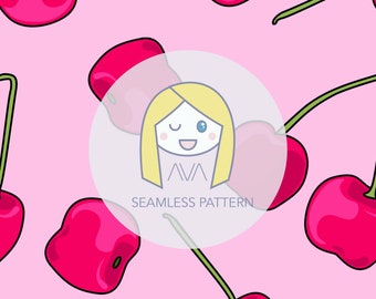 Cherries Pink - repeat print - seamless pattern - digital pattern - surface textiles - digital paper - textile design