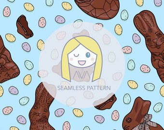 Chocolate Bunnies blue - repeat print - seamless pattern - digital pattern - surface textiles - digital paper - textile design